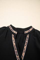 Contrast Trim V-Neck 3/4 Sleeve Mini Dress