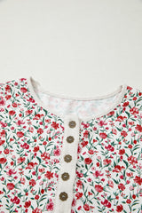 Floral Gauze Patchwork 3/4 Sleeve Blouse