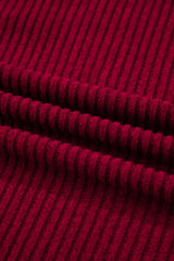 Bow Back Ribbed Knit V-Neck Drop Shoulder Top