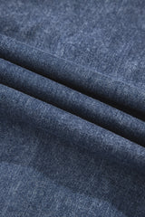 Denim 3/4 Sleeve Tied V-Neck Pleated Mini Dress