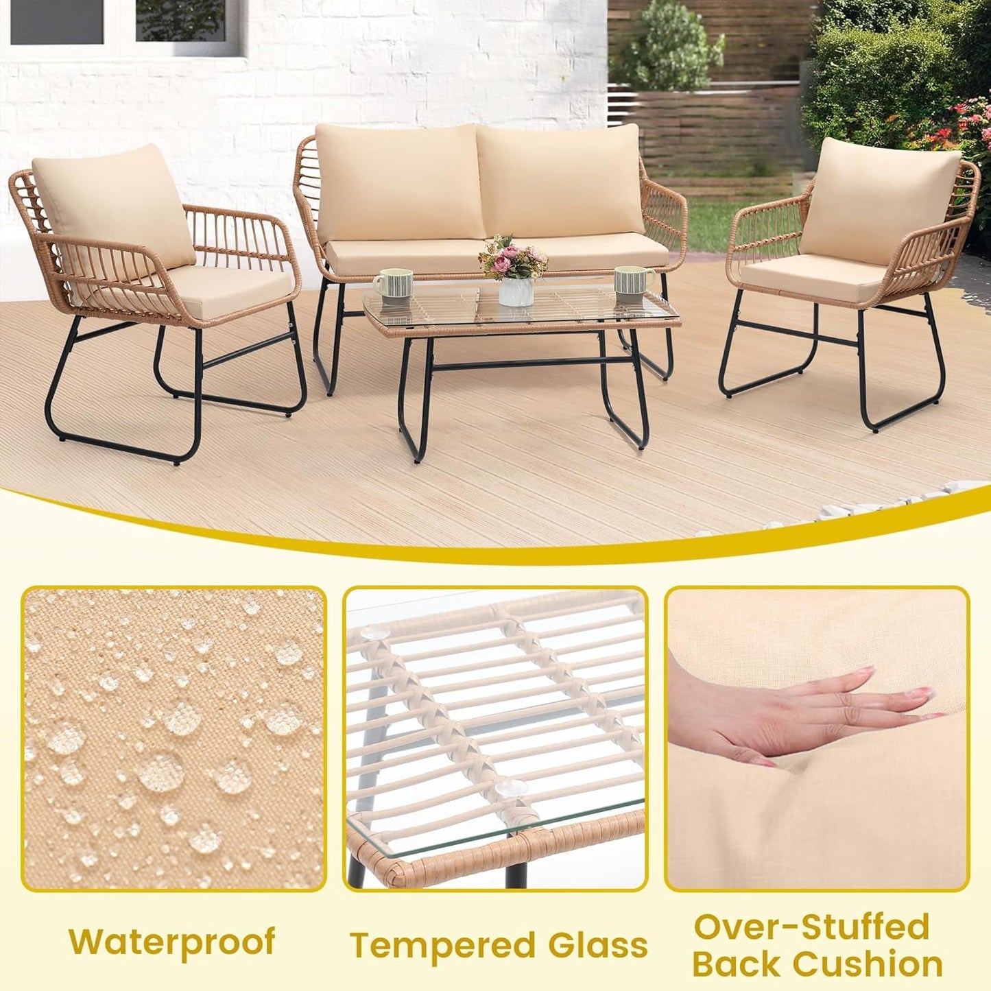 Four Piece Outdoor Wicker Sofa Rattan Chairs Set-3