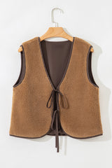 Nicole Contrast Trim Tie Front Sherpa Vest