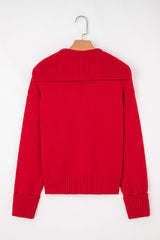 Solid Collared V-Neck Ribbed Edge Sweater