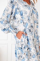 Floral Ruffle Tie Neck Mini Dress