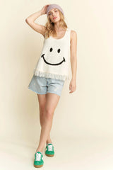 Jade By Jane Full Size Smiley Fringe Hem Tank Plus Size