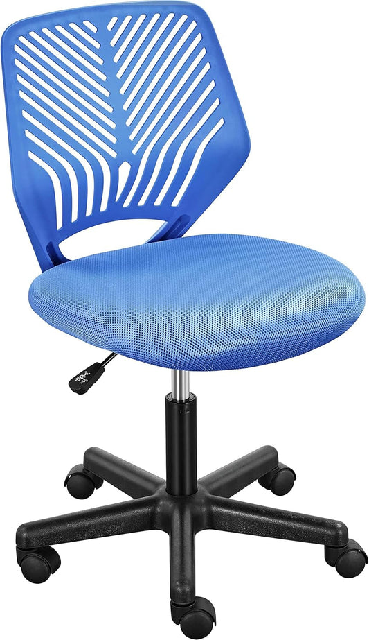Students Desk Chair Low-Back Armless Study Chair Swivel Task Chair Cute Bedroom Chair with Lumbar Support Adjustable Height for Youth, Blue-0