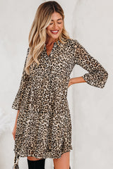 Leopard 3/4 Sleeve V-Neck Dress