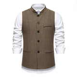 Men's Retro Stand Collar Herringbone Solid Color Suit Vest