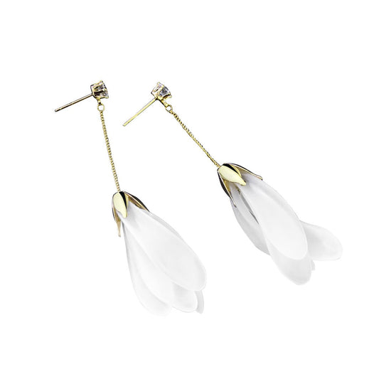 Flower Drop White Earrings-1