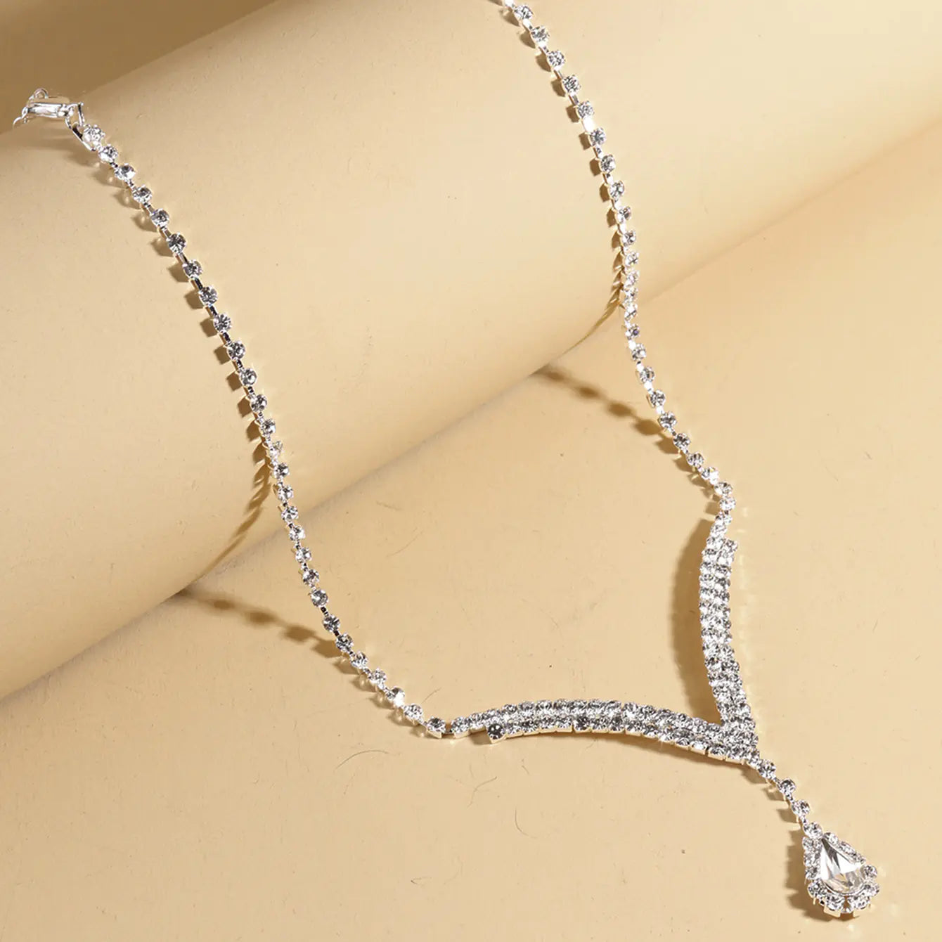 Bridal Jewelry Set with V-Neck Drop Pendant and Earrings