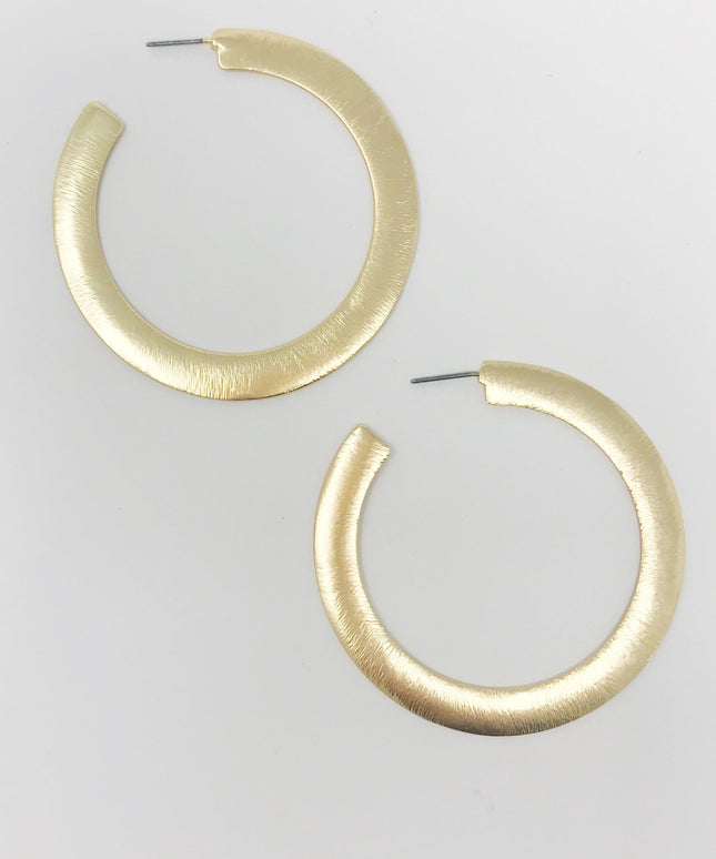 Alma Thick Flattened Metal Hoop Earrings, Gold