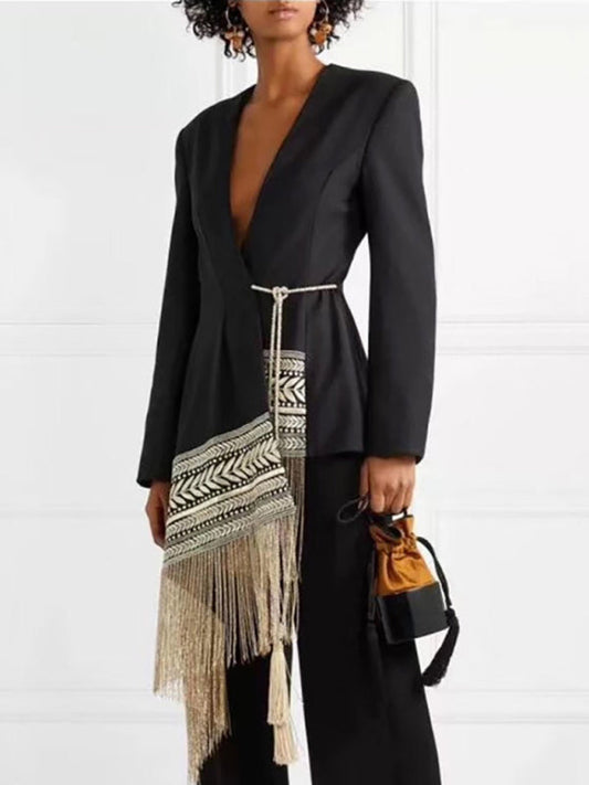 African Inspired Boho Wrap Style Jacket with Tassel Hem