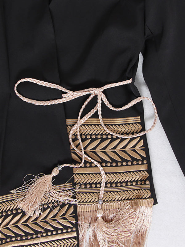 African Inspired Boho Wrap Style Jacket with Tassel Hem