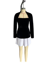 Fashionable and personalized long-sleeved color-blocked pleated hem mini skirt dress