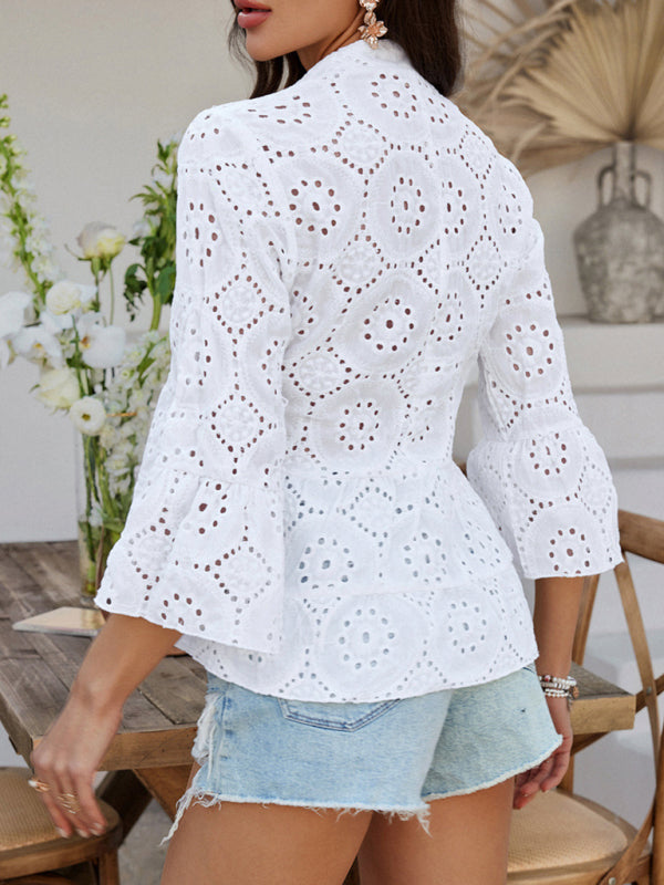 Boho Style Print Lace 3/4 Sleeve Ladies Top