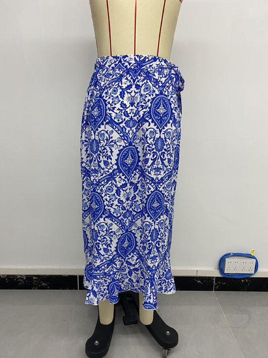Retro-Glam Paisley Print Slinky Vacation Hi-Lo Skirt