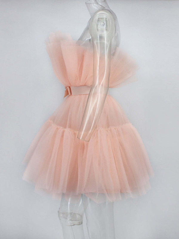 Vintage Style Tulle Bow Tulle Mini Dress