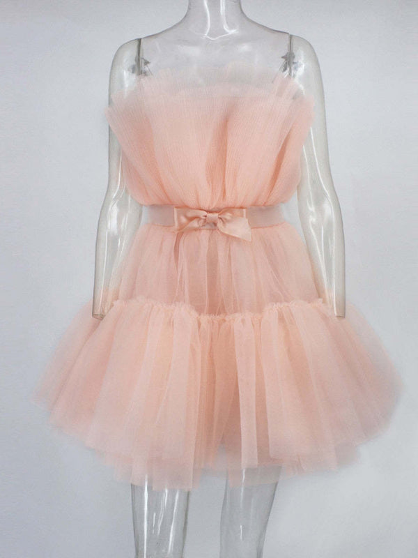 Vintage Style Tulle Bow Tulle Mini Dress