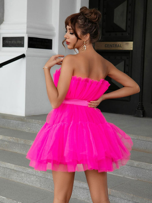 Vintage Style Tulle Bow Tulle Mini Dress