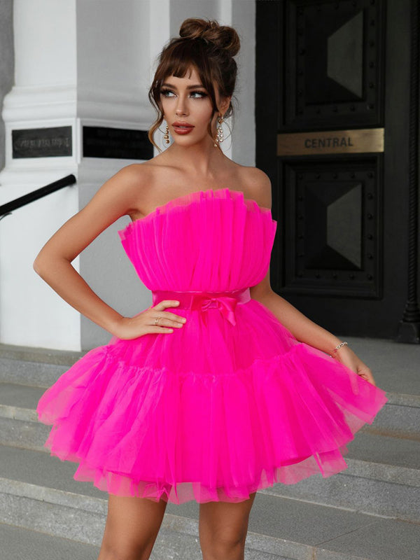Vintage Style Tulle Bow Tulle Mini Dress
