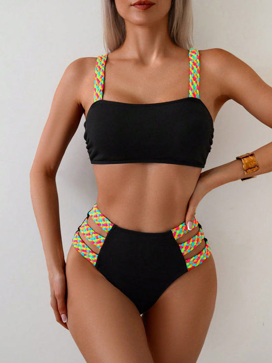 Vintage Glam Inspired Women's Braided Bikini Set - High Elasticity Swimwear