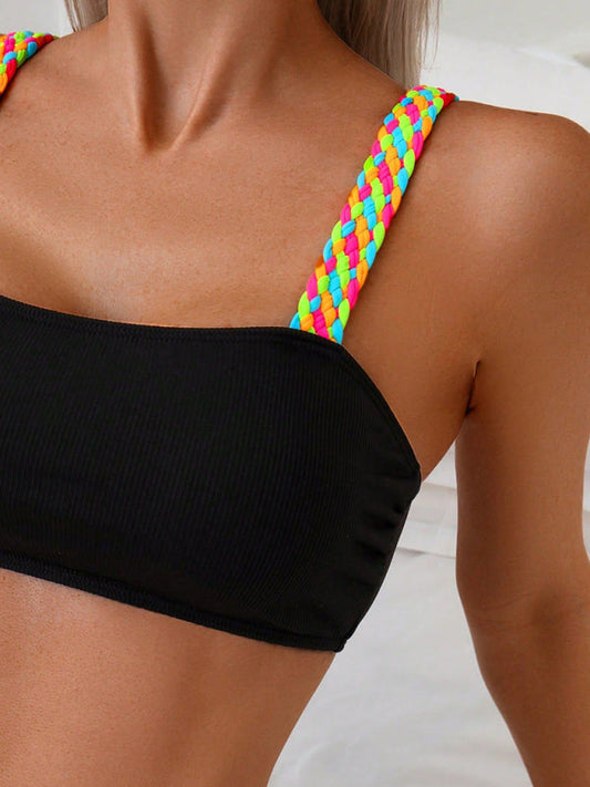 Vintage Glam Inspired Women's Braided Bikini Set - High Elasticity Swimwear