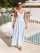 Modern V-neck waist holiday long dress sexy backless bow tie dress