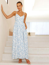 Modern V-neck waist holiday long dress sexy backless bow tie dress