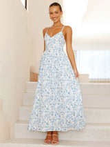 Modern V-neck waist holiday long dress sexy backless bow tie dress