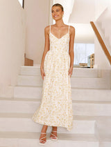 Modern V-neck waist holiday long dress sexy backless bow tie dress