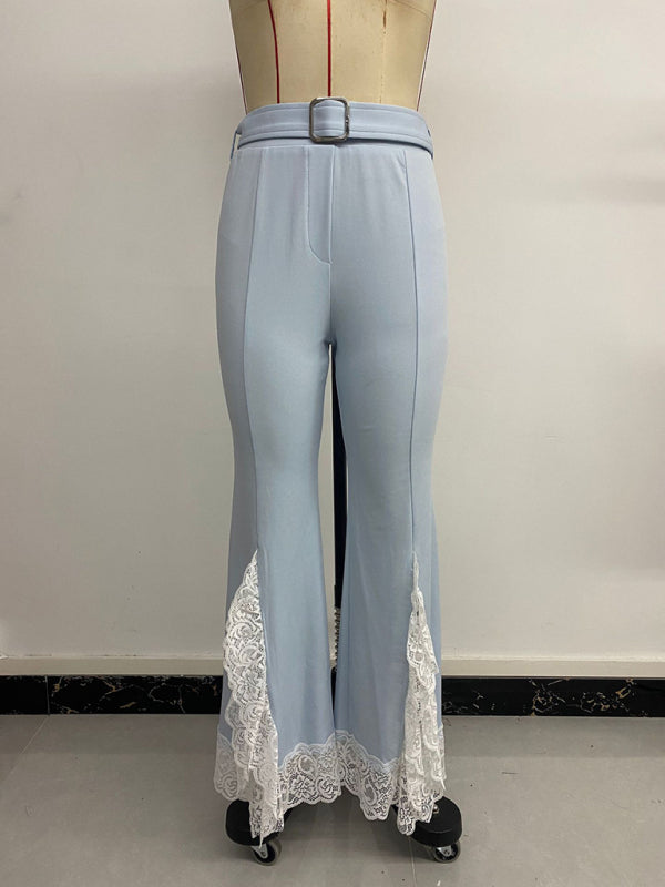 70's Style High Waist Lace Flared Pants with Belt