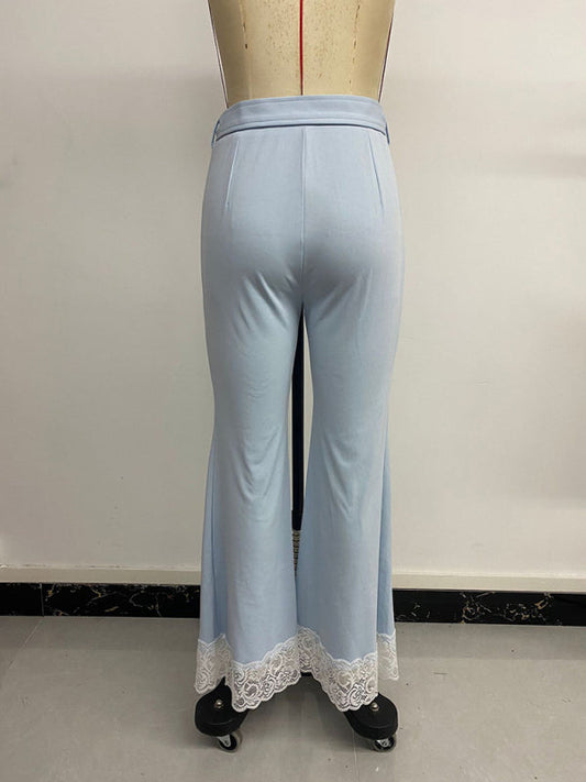 70's Style High Waist Lace Flared Pants with Belt