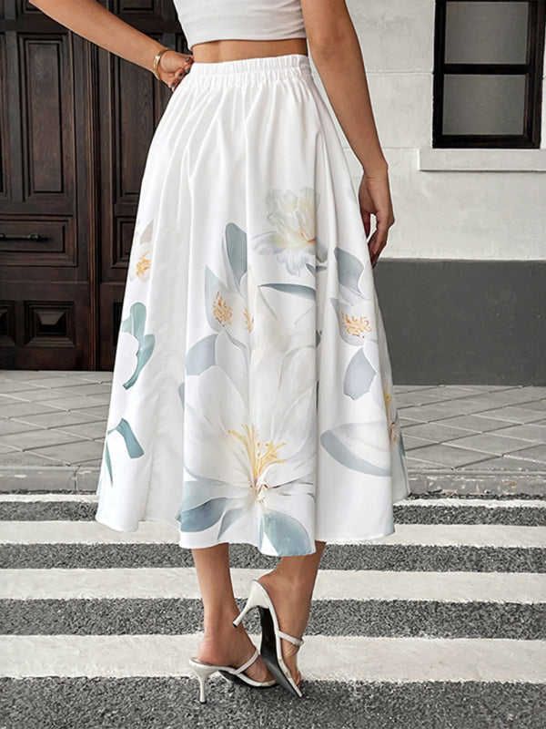 Classic Floral Button Decorated Beachy Style Dress - Casual Printed Skirt Dress