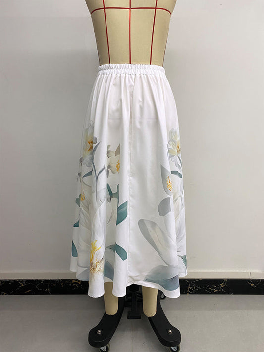 Classic Floral Button Decorated Beachy Style Dress - Casual Printed Skirt Dress