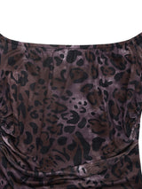 Modern Party Elegant Retro Style Off-shoulder Long Sleeve Mesh Leopard Print Dress