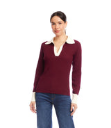 Contrast Ribbed Polo Sweater