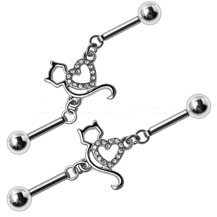 316L Stainless Steel Lovely Cat Chain Industrial Barbell-1