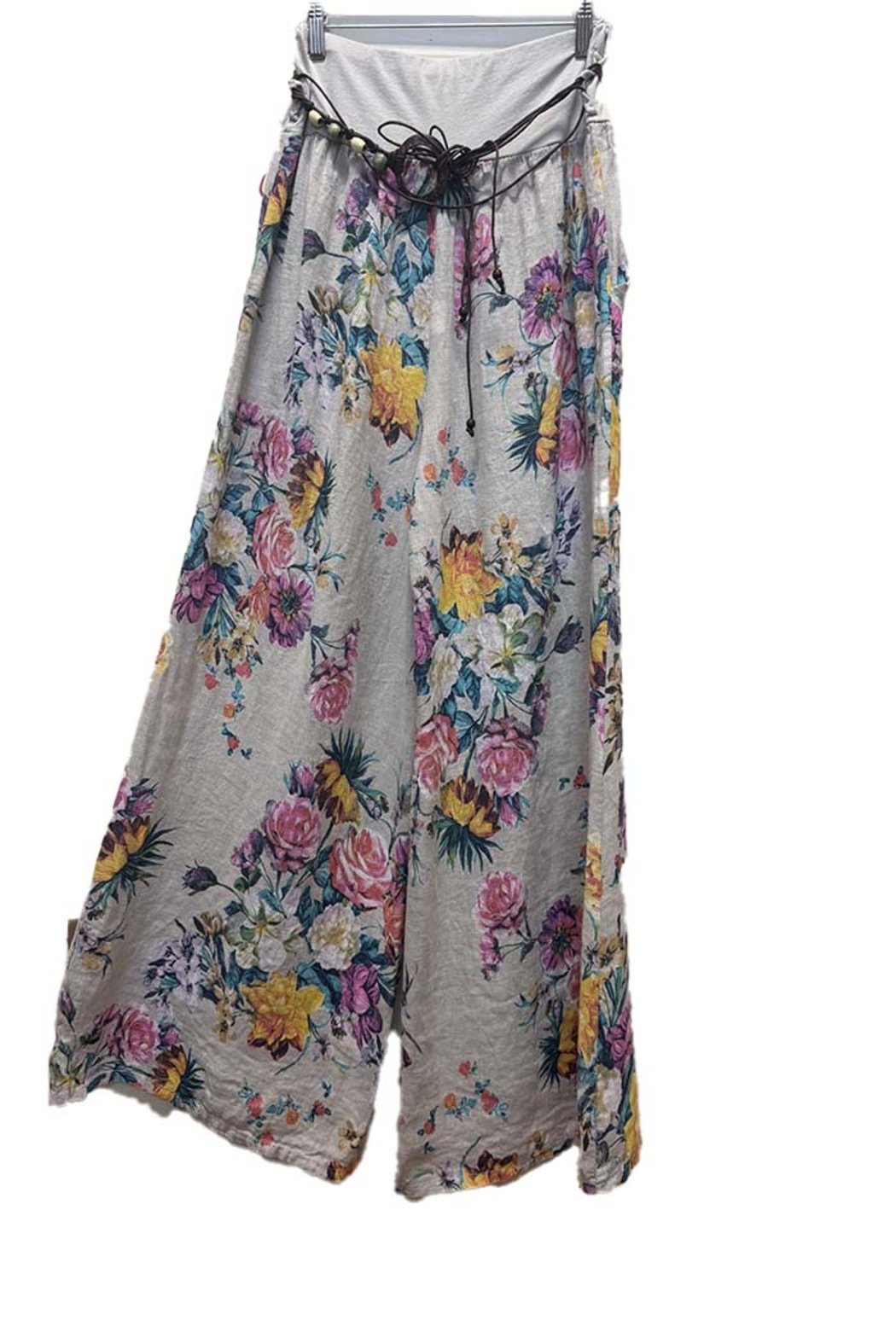 Italian Linen Pants Peony Pattern