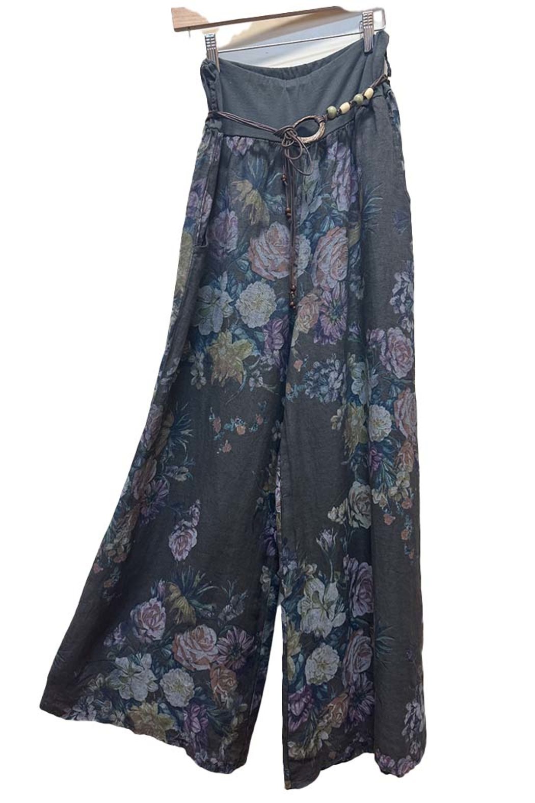 Italian Linen Pants Peony Pattern