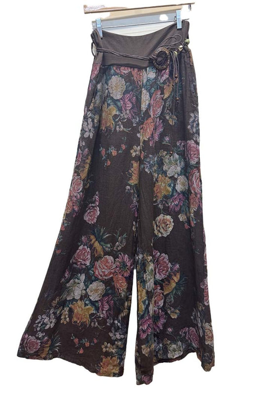 Italian Linen Pants Peony Pattern
