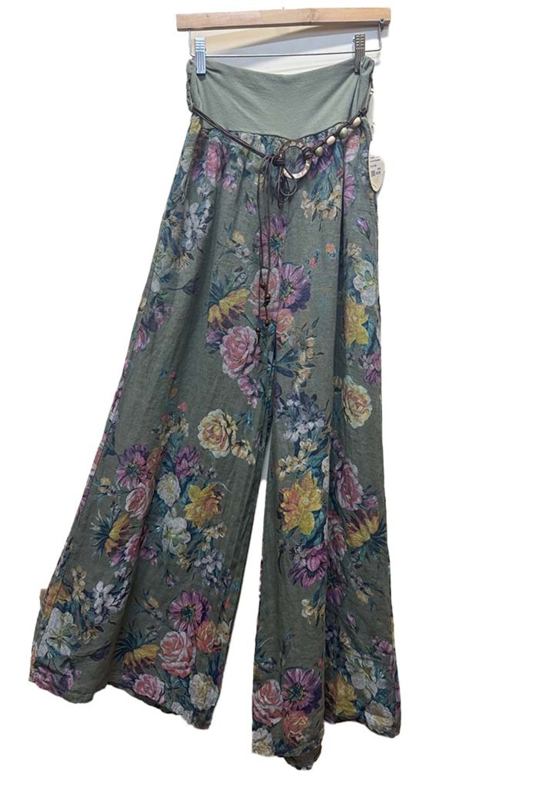 Italian Linen Pants Peony Pattern