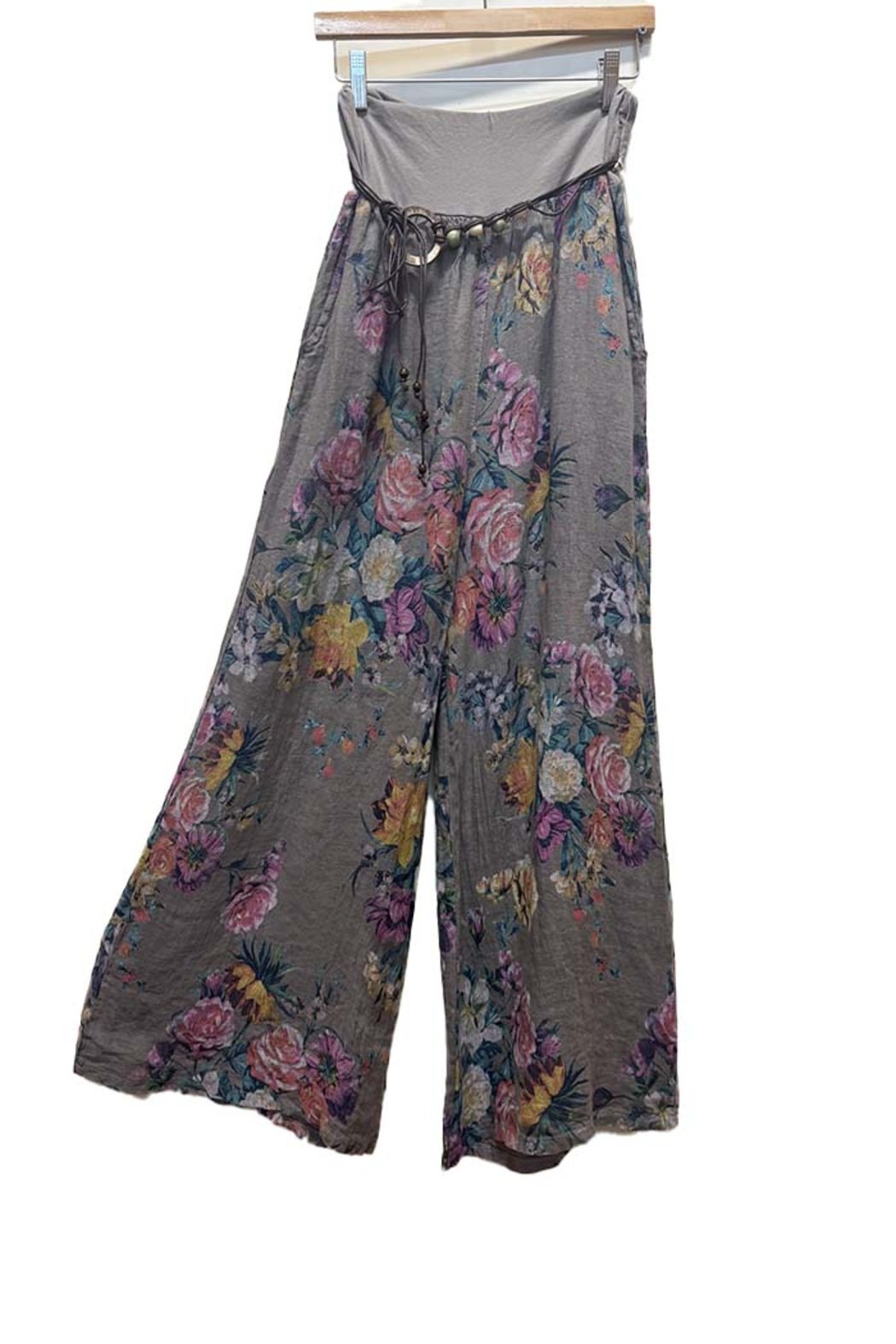 Italian Linen Pants Peony Pattern