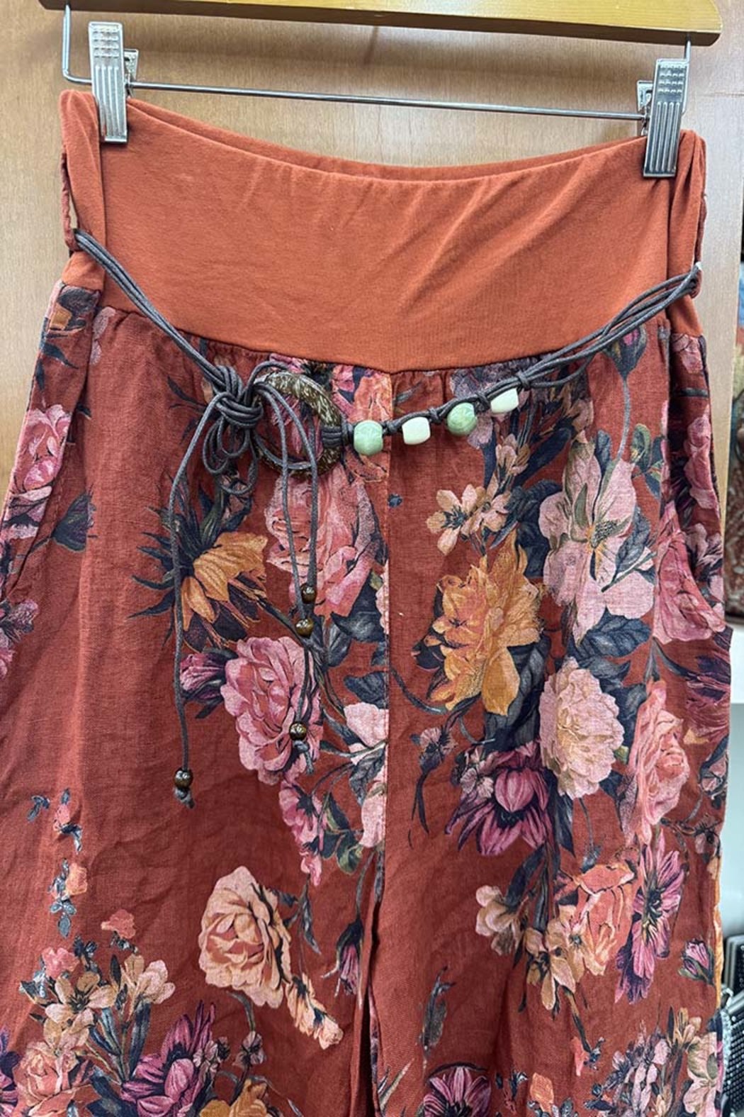 Italian Linen Pants Peony Pattern