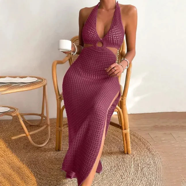 Women's Sexy 70's Style Backless Organza Beach Cover Up Dress