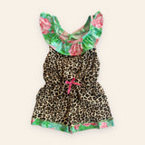 Leopard Floral Print Shorts Jumpsuit