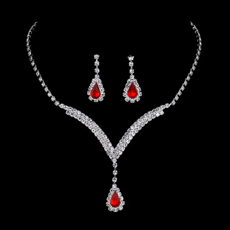 Bridal Jewelry Set with V-Neck Drop Pendant and Earrings