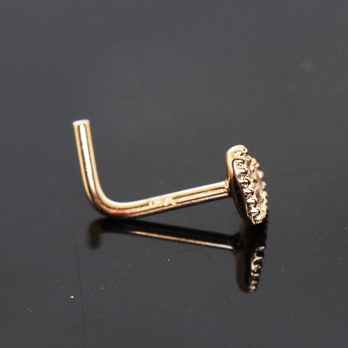 14Kt Yellow Gold Clear CZ Heart L Bend Nose Ring-1