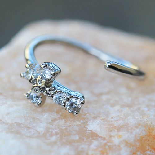 316L Stainless Steel Jeweled Cross Cartilage Earring / Nose Hoop Ring-3