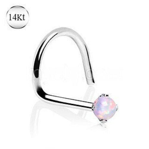 14Kt White Gold Nose Screw with Prong Set Opalite-0