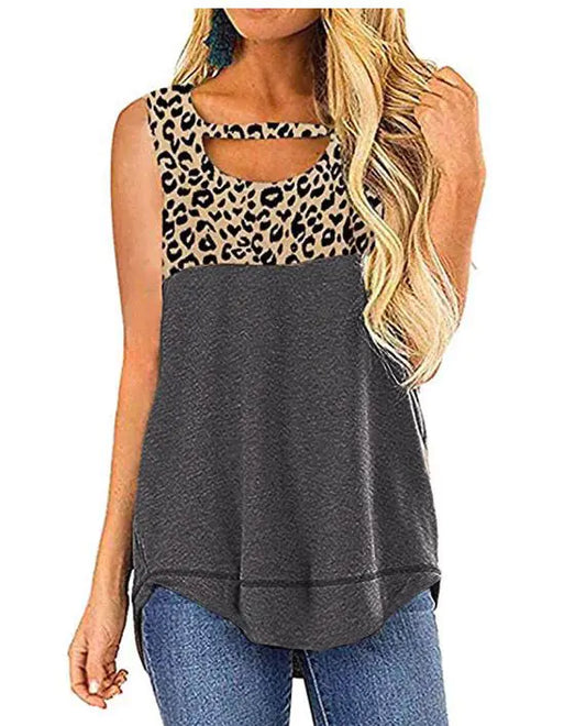 Women's Retro Style Color Block Leopard Print Top